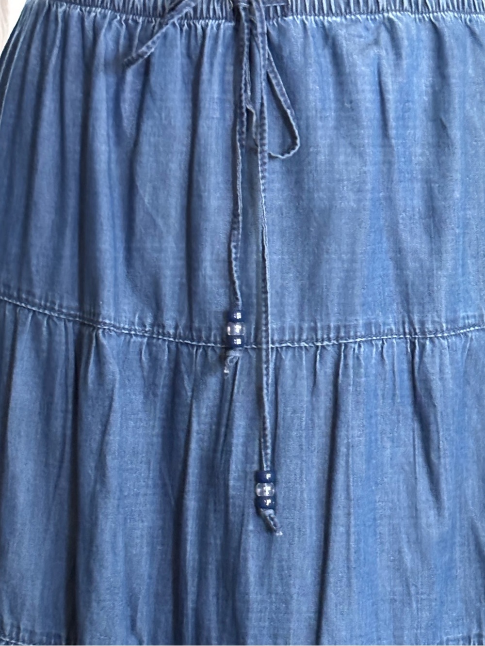 VTG White Stag Chambray Denim Tiered Maxi Skirt L Pull On Prairie Cottagecore - Picture 8 of 9